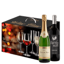 Kit 12 Taças de Cristal + Vinho e Espumante Francês